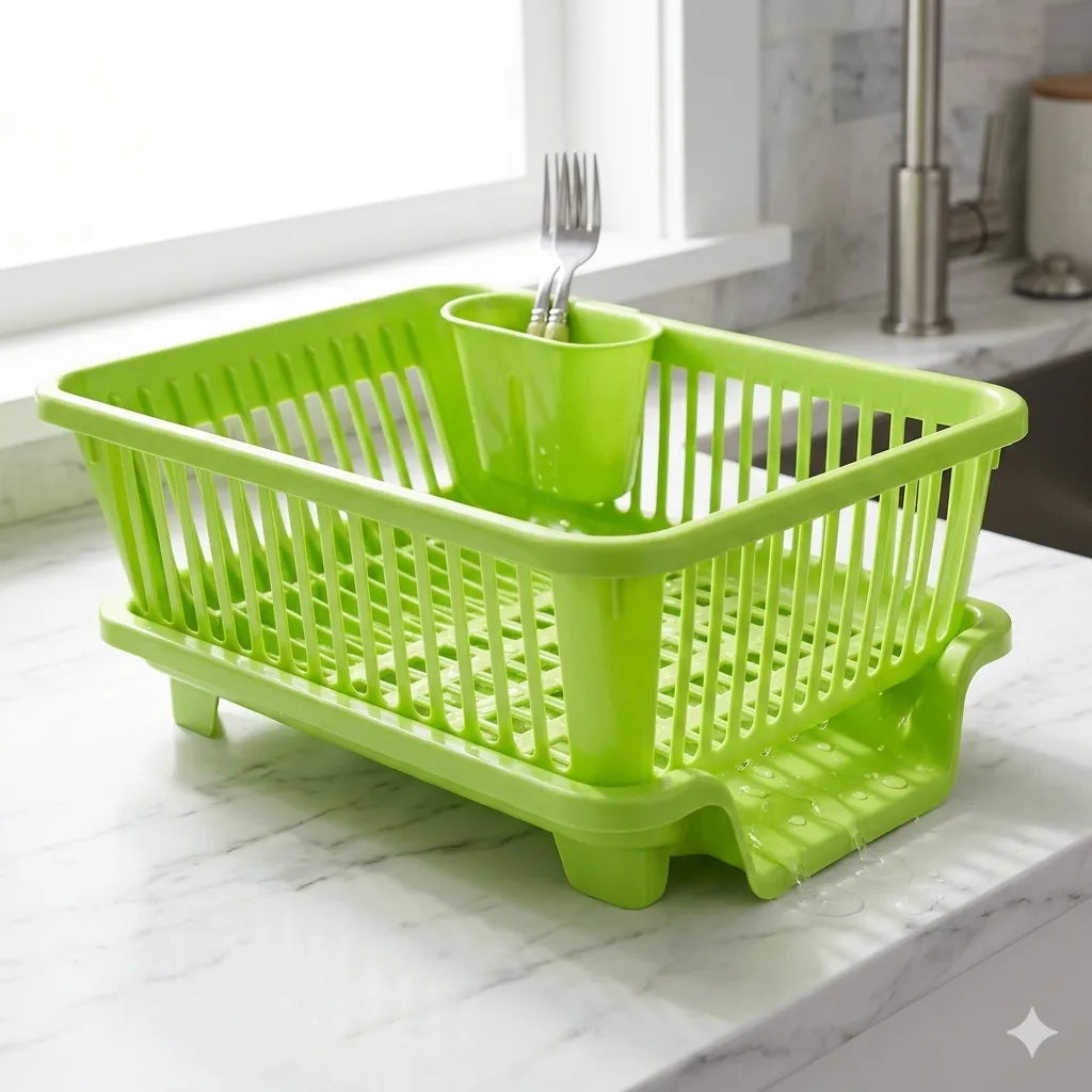 3 in 1 Kitchen Dish Drainer Rack With Cutlery Holder and Tray